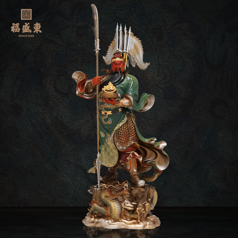 关公纯铜关二爷武财神关羽立刀带旗拓宝店铺公司开业礼品桌面摆件