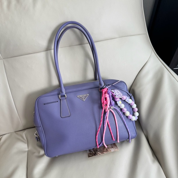 95新 Prada/普拉达 Plume紫色盒子长手柄单肩包