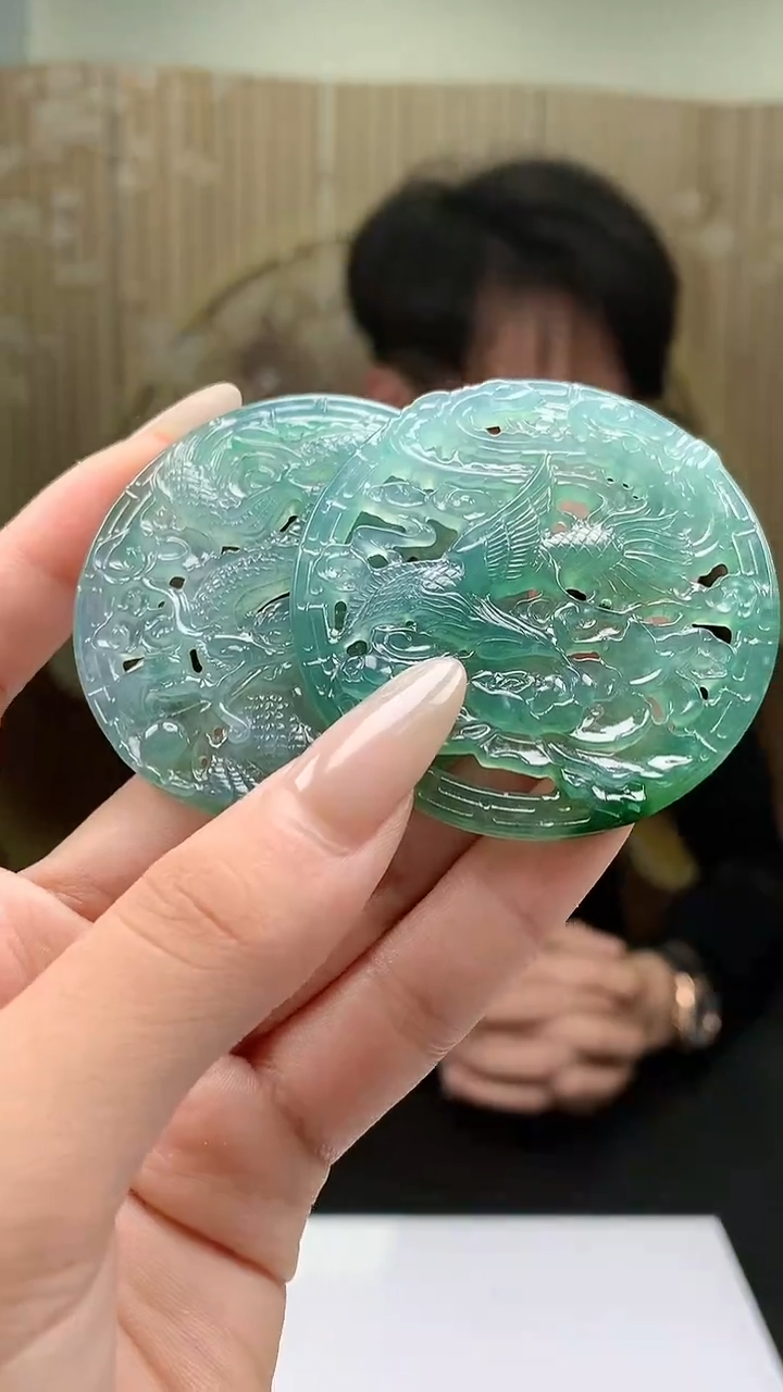 【闪购商品】定制翡翠未镶嵌5041xd-毛货挂件龙凤对牌192