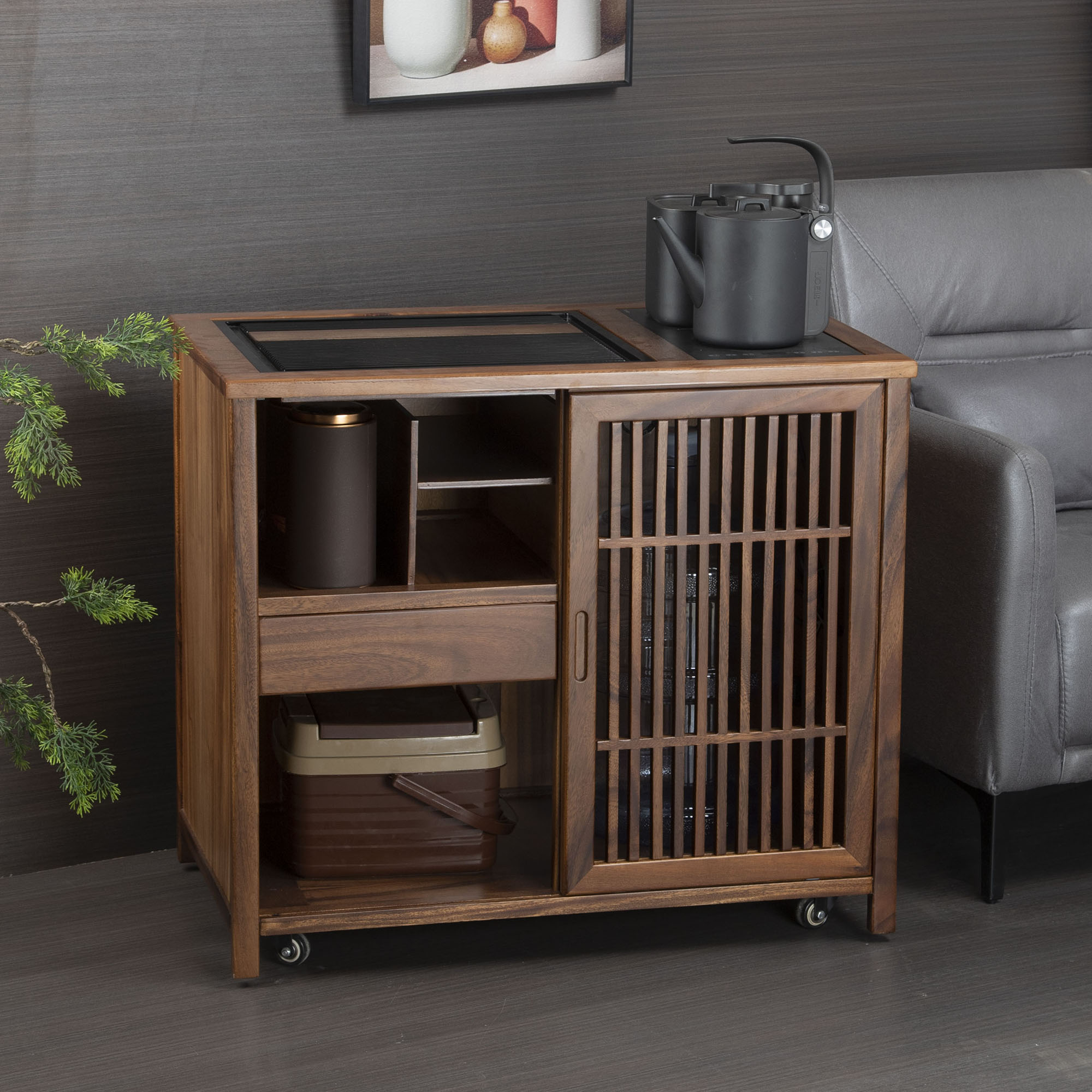 茶水柜实木茶桌客厅家用烧水台一体移动阳台茶台边几电木茶盘边柜