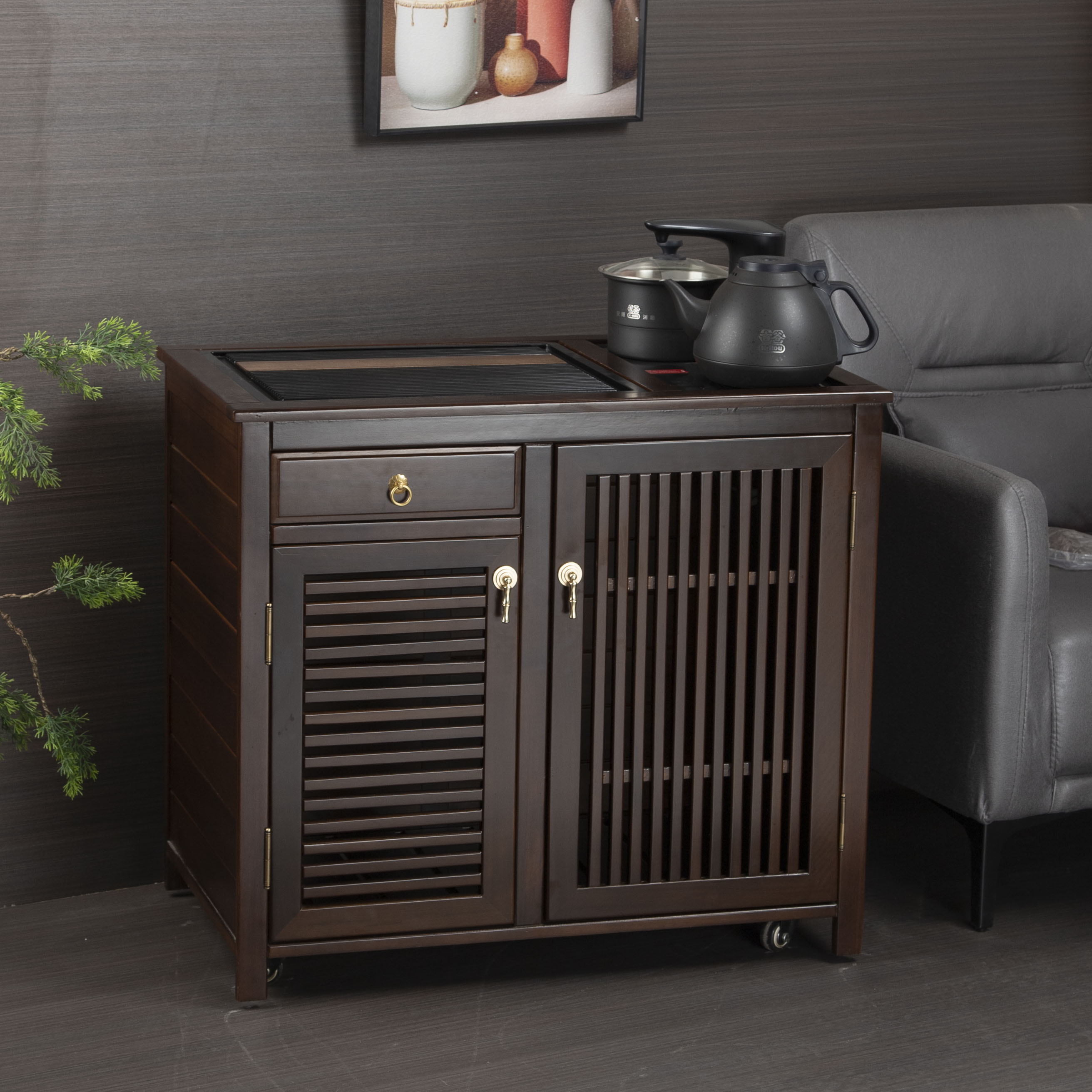 实木茶台侧边柜现代简约茶桌边柜茶水柜烧水一体电木茶台侧边茶几