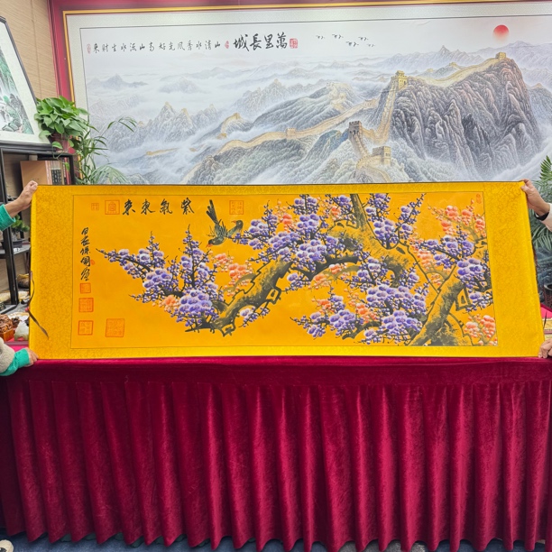 汪保国-紫气东来龙头梅-梅开五福-梅花画-卷轴画梅