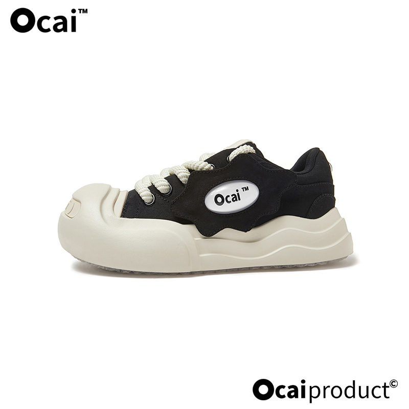 Ocai smile开口笑 厚底增高小众国潮鞋黑色帆布鞋 秋季大头休闲鞋