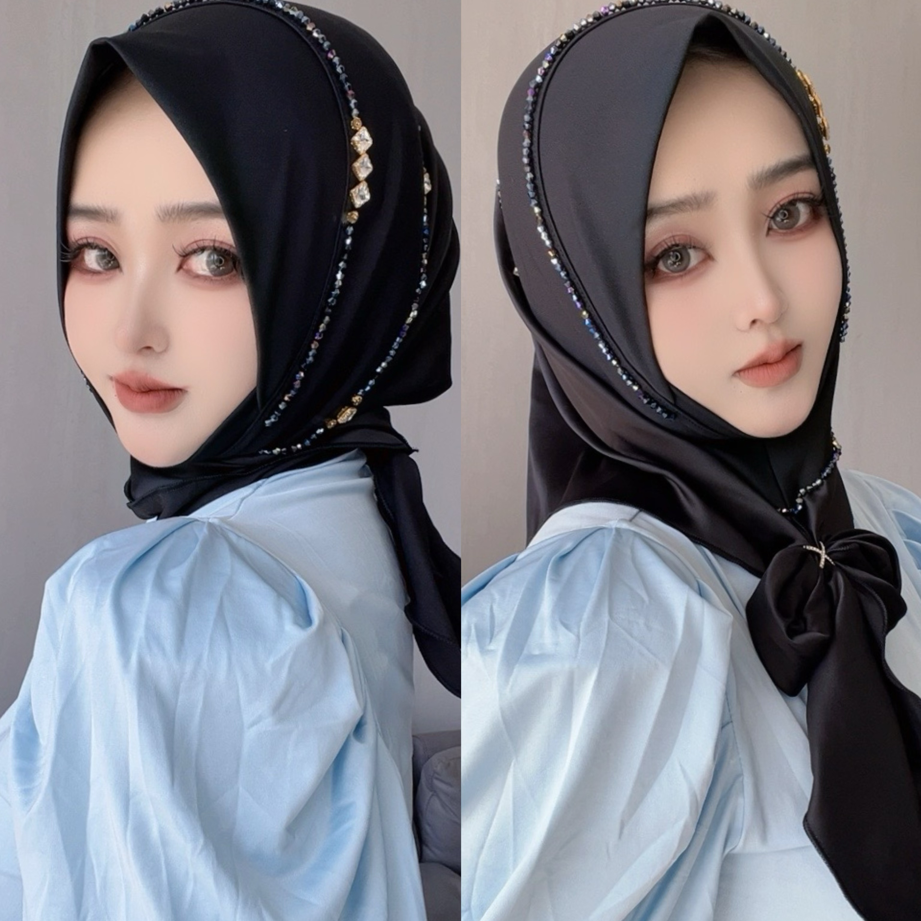 新款水晶麻拼接三角巾