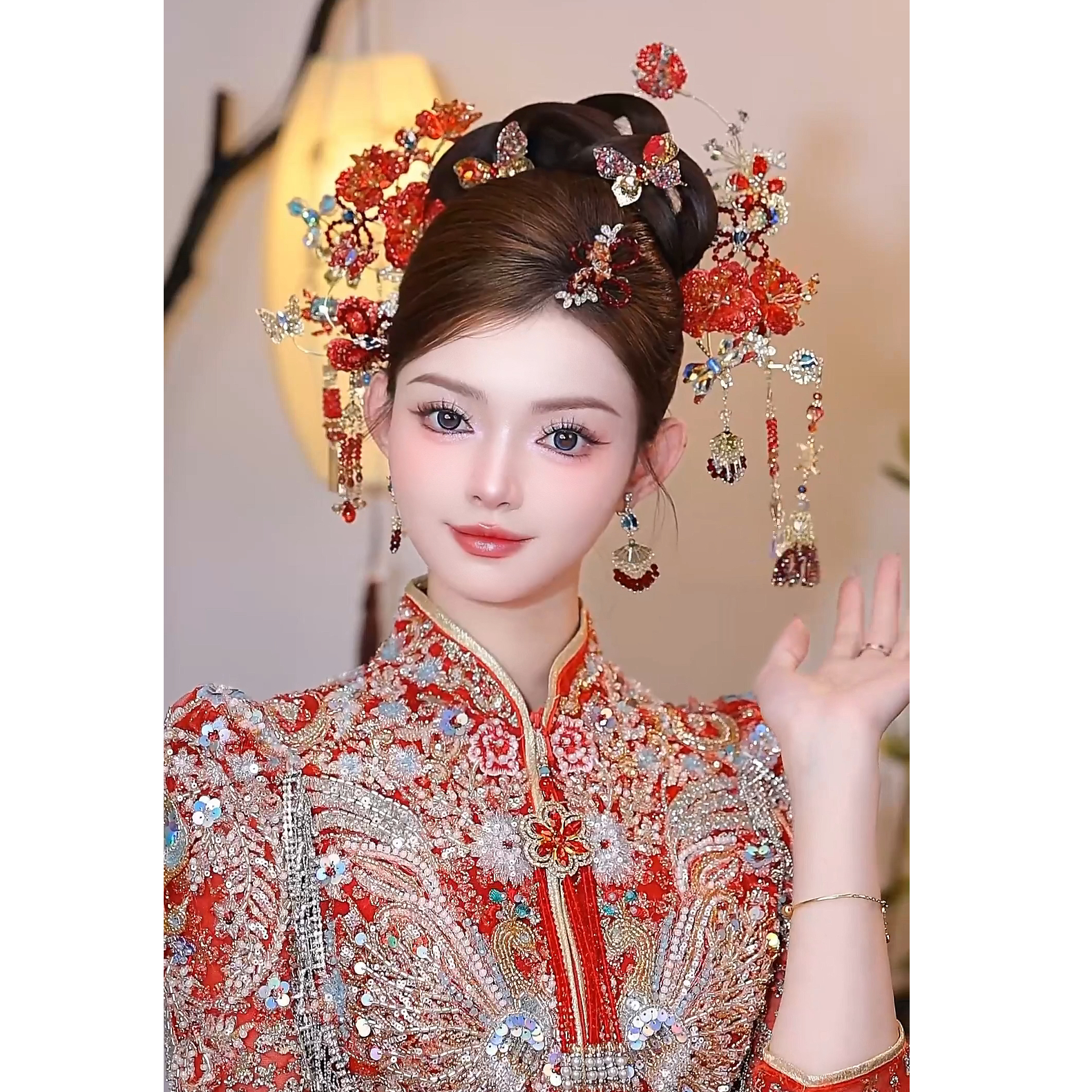 「夜蝶」新中式新娘头饰结婚发饰撞色系实用百搭032（透明盒装）