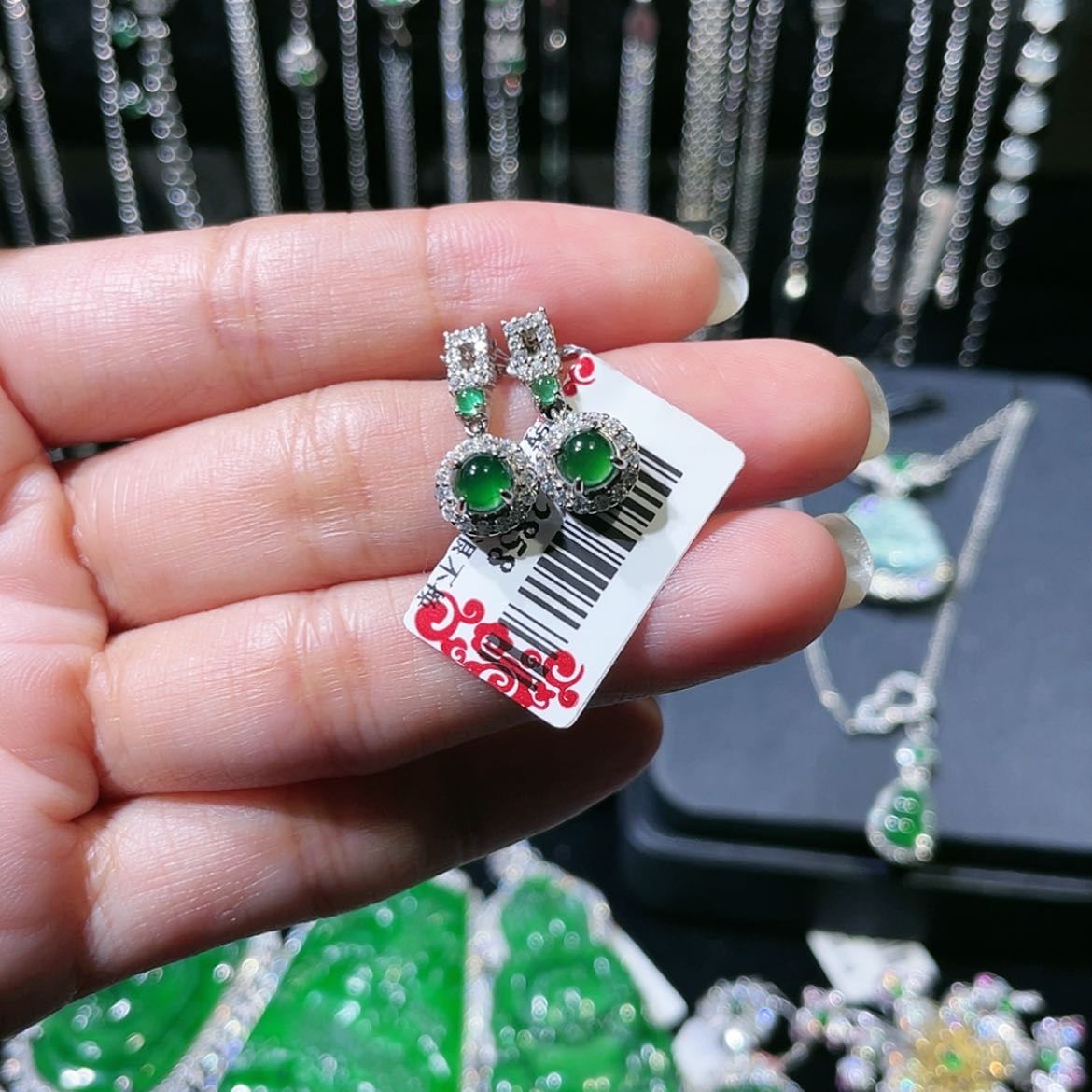 【闪购商品】翡翠耳饰银S925镶嵌银@@22858