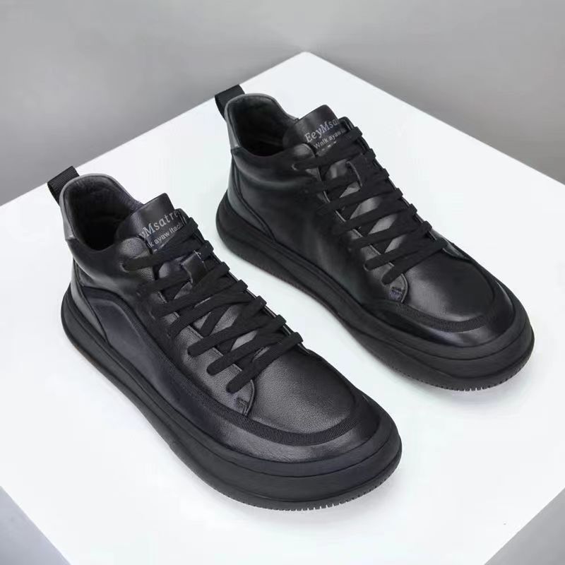 鞋子男款冬季加绒运动休闲皮鞋2023新款真皮百搭板鞋厚底潮牌棉鞋