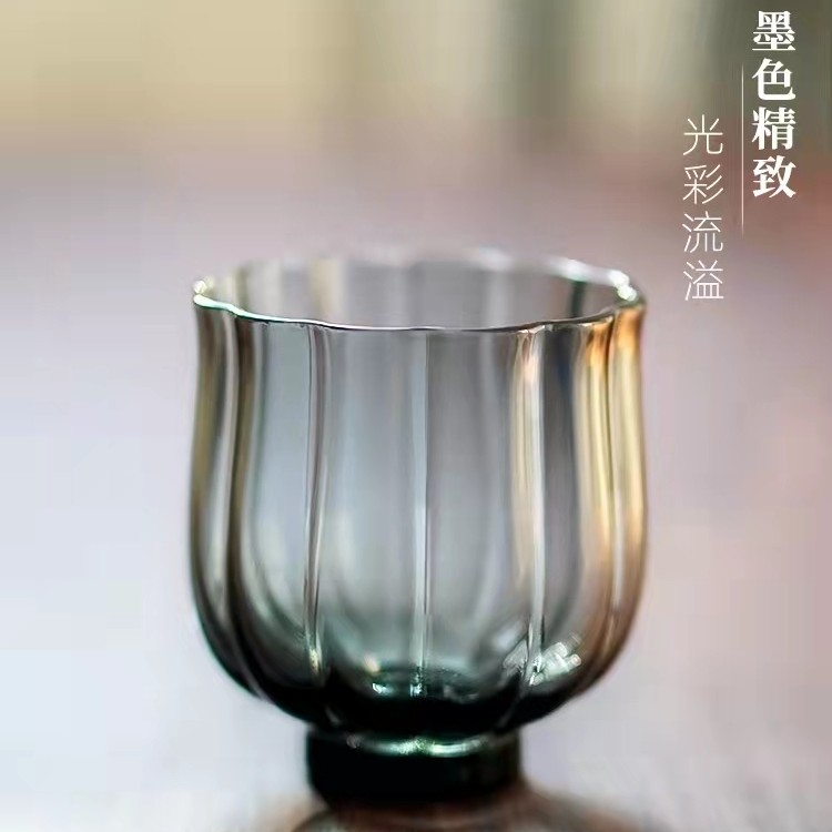 莲花玻璃茶杯透明纯色花茶主人客人杯隔热粉色喝绿茶南瓜杯大容量