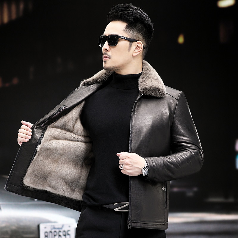 貂皮外套加绒男山羊皮真皮皮衣水貂皮草整貂脱卸内胆大衣皮毛一体