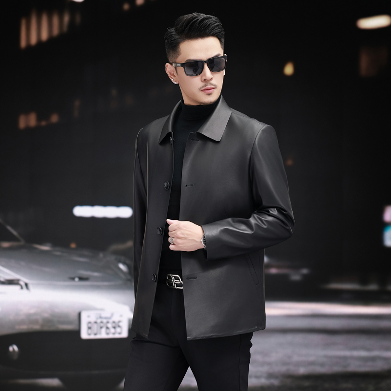 秋冬新款高档绵羊皮真皮皮衣男士中长款商务休闲中年翻领皮衣外套