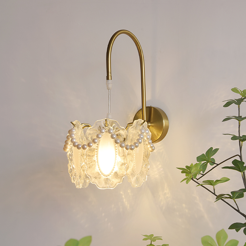 法式轻奢卧室走廊玻璃主卧室水晶壁灯吊灯房间玄关阳台客厅美式