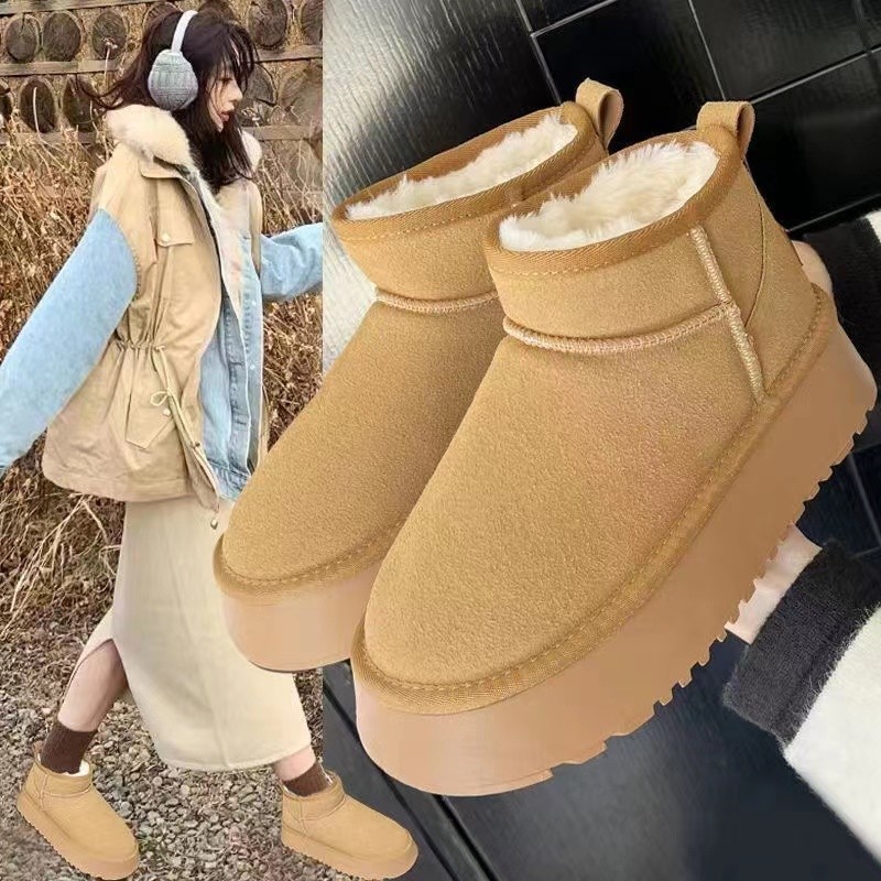 雪地靴女式抗冻松糕厚底外穿2023年冬季新款皮毛一体保暖毛毛鞋女