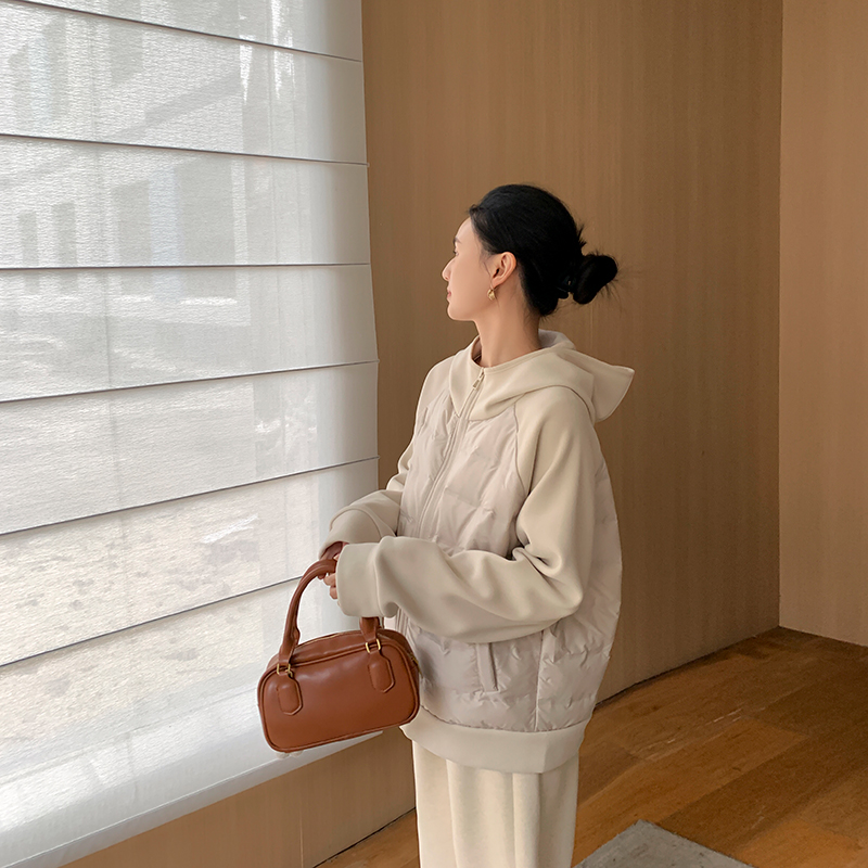 ZMA孕妇装【拼接羽绒】秋冬新款时尚外套孕妇连帽宽松加厚上衣