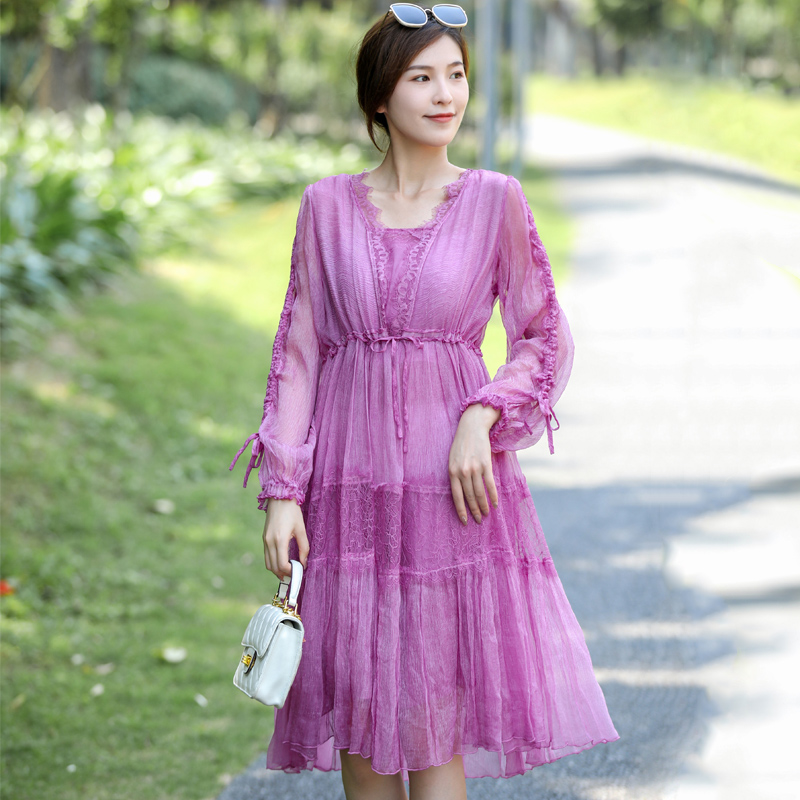 拜占庭的森林真丝桑蚕丝连衣裙女年轻款气质高级感宽松收腰中长款