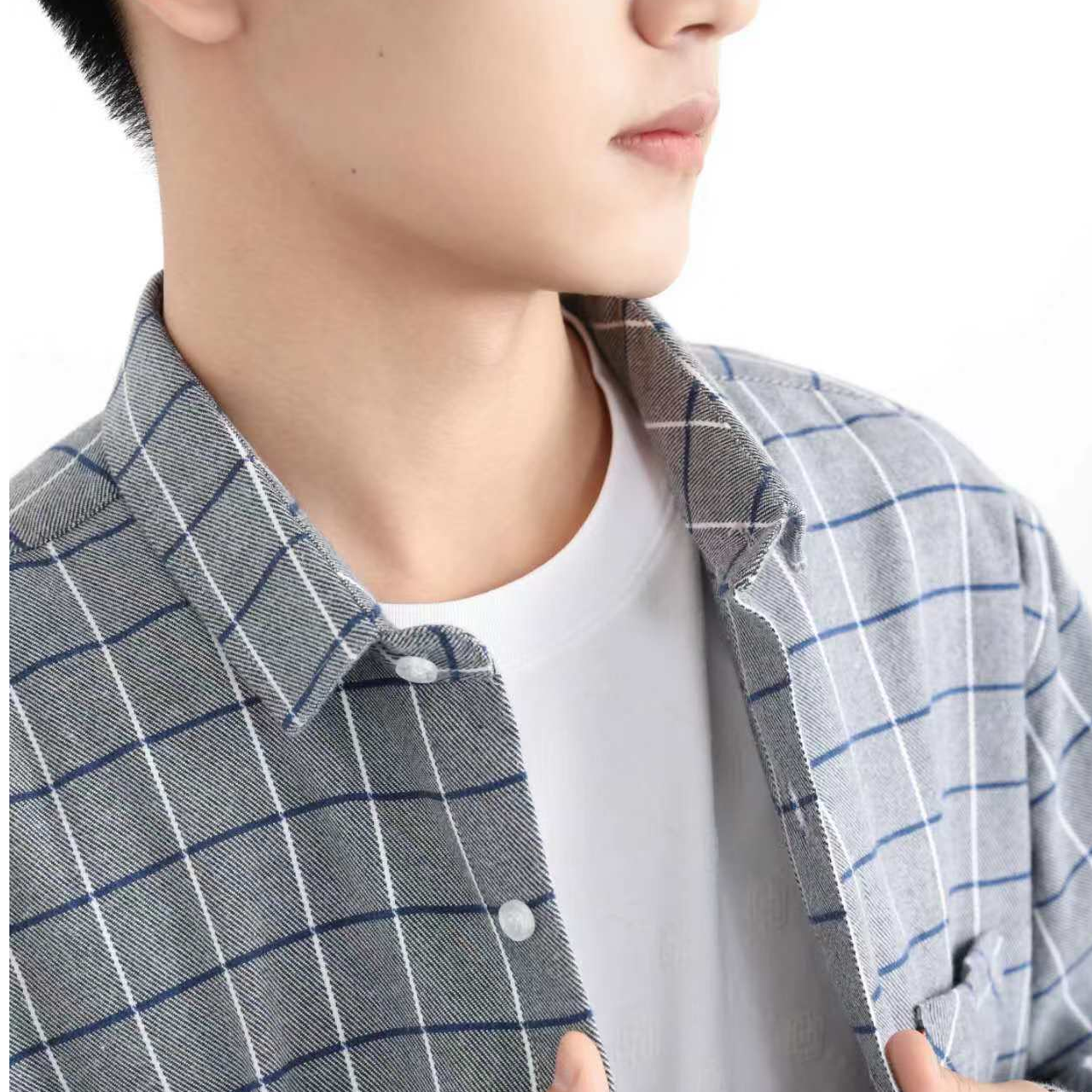 xiangzi/襄子老粗布现场捡漏格子上衣男士磨毛时尚休闲