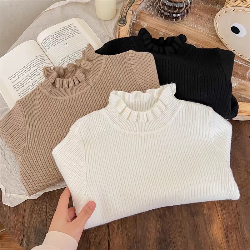 冬季木耳边毛衣洋气针织衫百搭女童荷叶领套头
