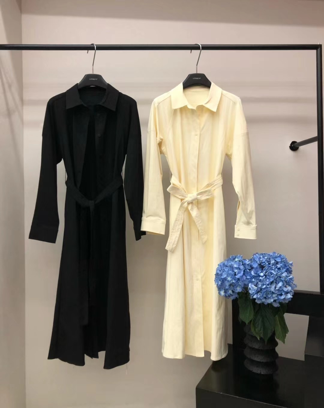 秋季韩系气质通勤收腰衬衫式连衣裙显瘦百搭