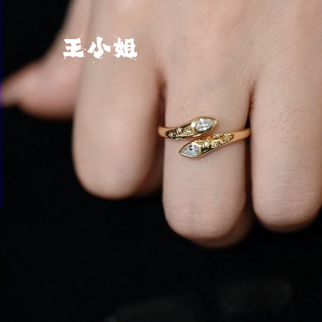 925银戒指 复古冷淡风星星蛇头开扣戒指小众个性简约