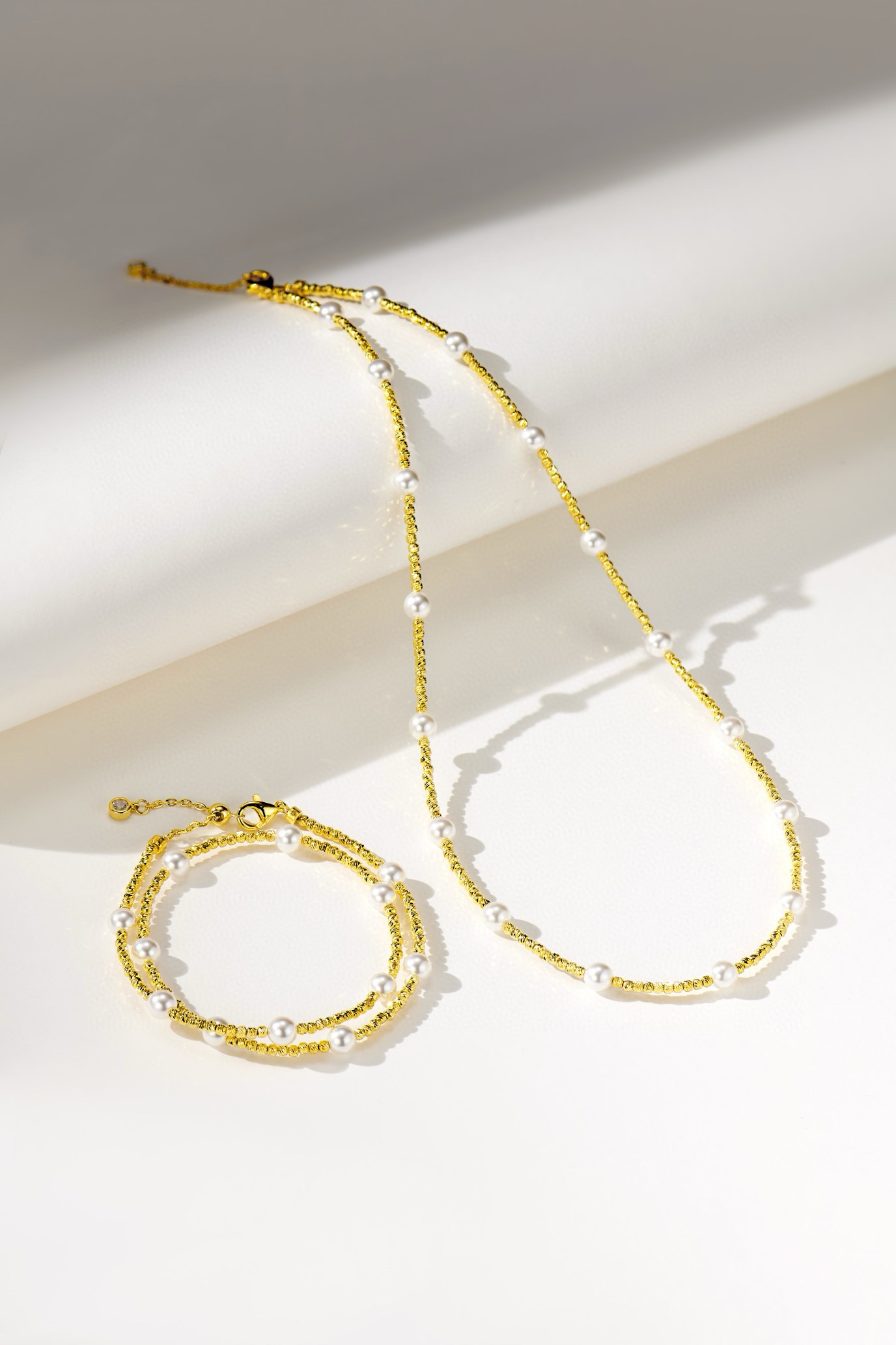 链子925银 新款光泽交相辉印批花珠满天星珍珠项链手链女可调节