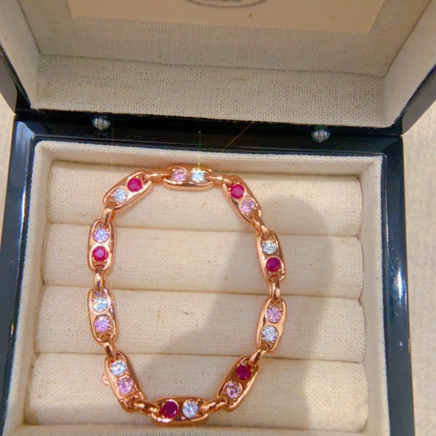 925银手链 粉色千金高定·三色分镶多巴胺手链·轻奢糖果色手链