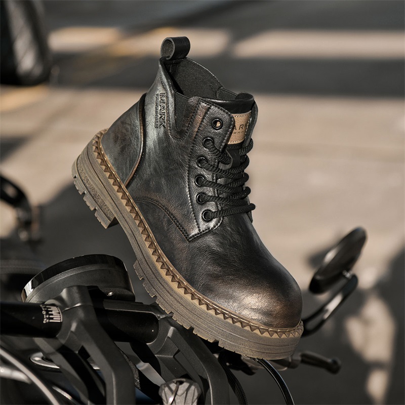 马克华菲大头马丁靴男百搭厚底增高复古工装短靴高帮机车靴子皮鞋