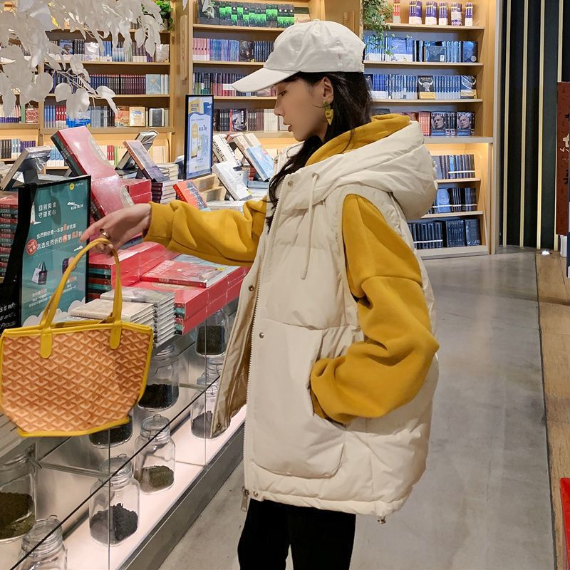 羽绒棉服羽绒棉马甲女秋冬季棉服2023新款连帽背心棉衣宽松洋气棉