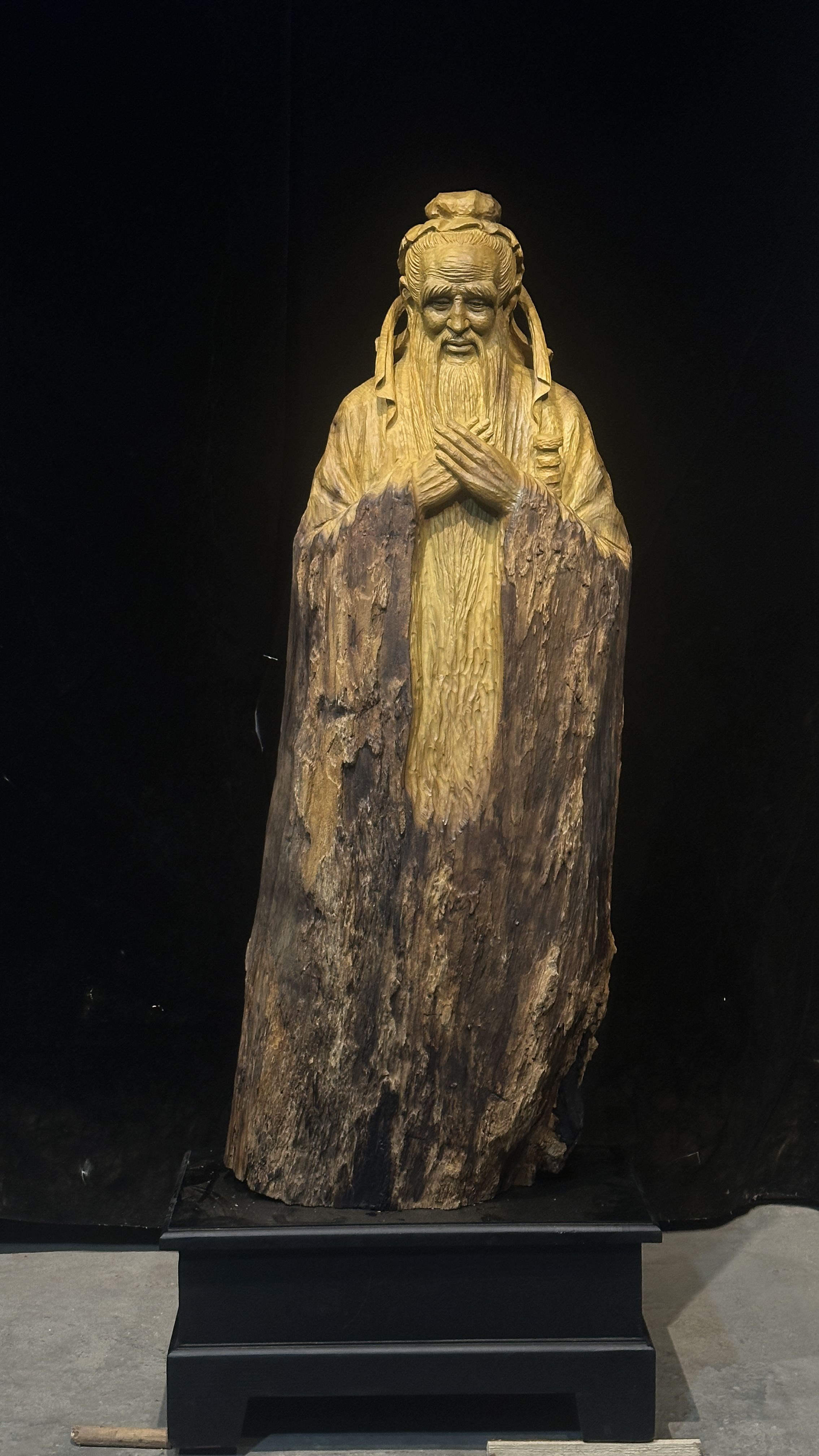 万世师表孔子楠木风化脱骨老料手工雕刻根雕雕塑作品摆件