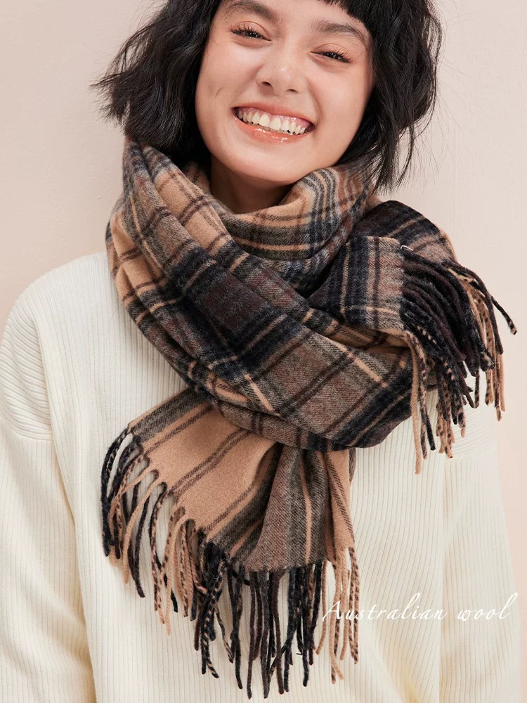 内蒙古厂家直邮专柜品质100纯羊毛格子70✖️200cm加厚围巾外搭披
