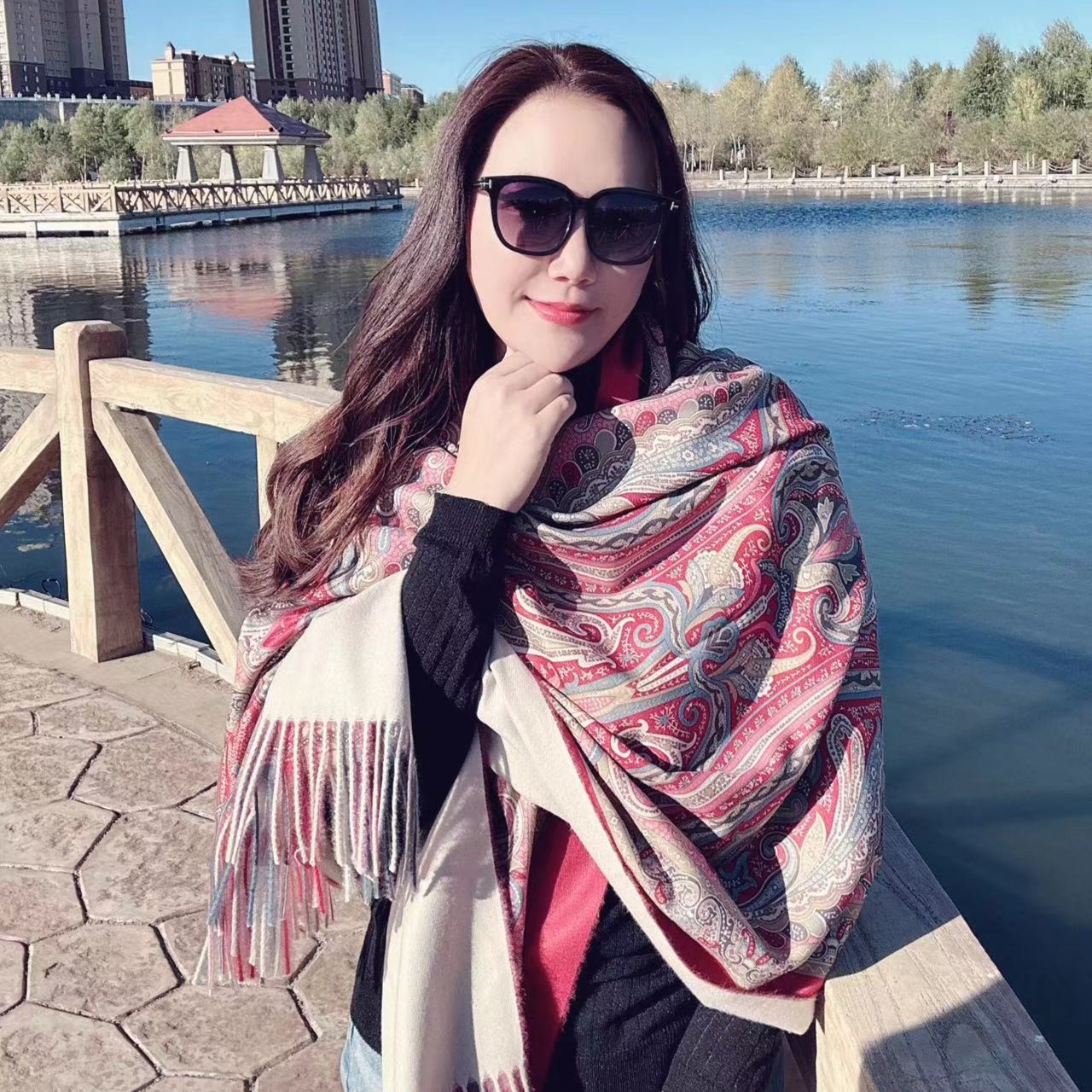 内蒙古厂家直邮民族风波西米亚风情印花围巾70✖️190cm中薄羊绒