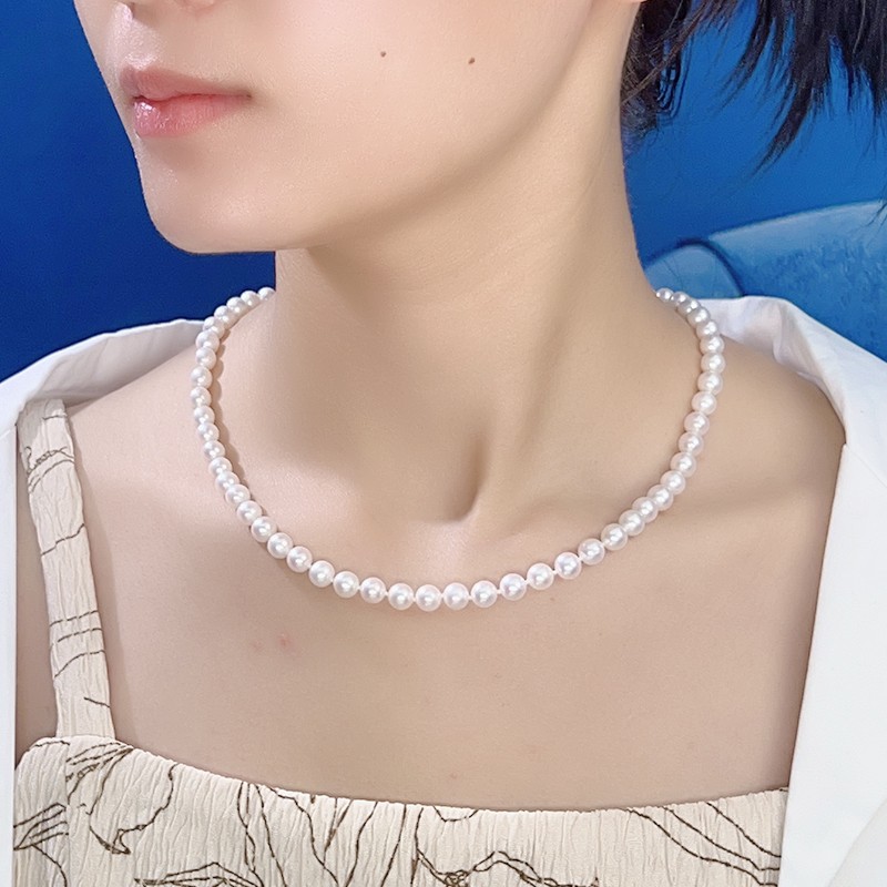 淡水无核珍珠6-7mm珠宝经典时尚百搭大点位项链仙女s925强光简约