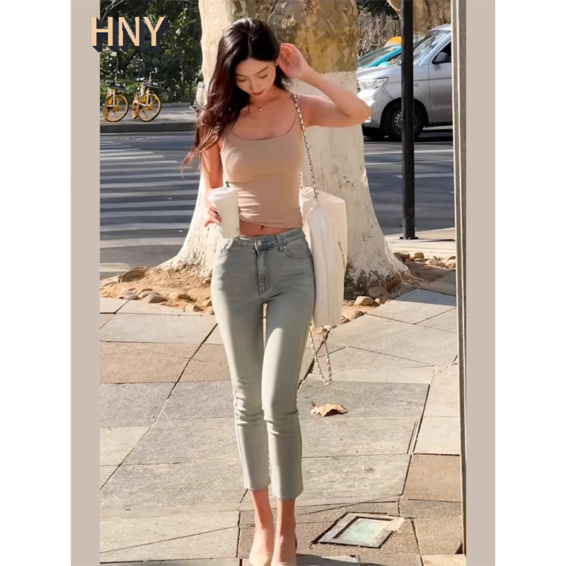 直筒烟管裤小个子高腰显瘦法棍裤夏季新款薄款九分直筒裤牛仔裤