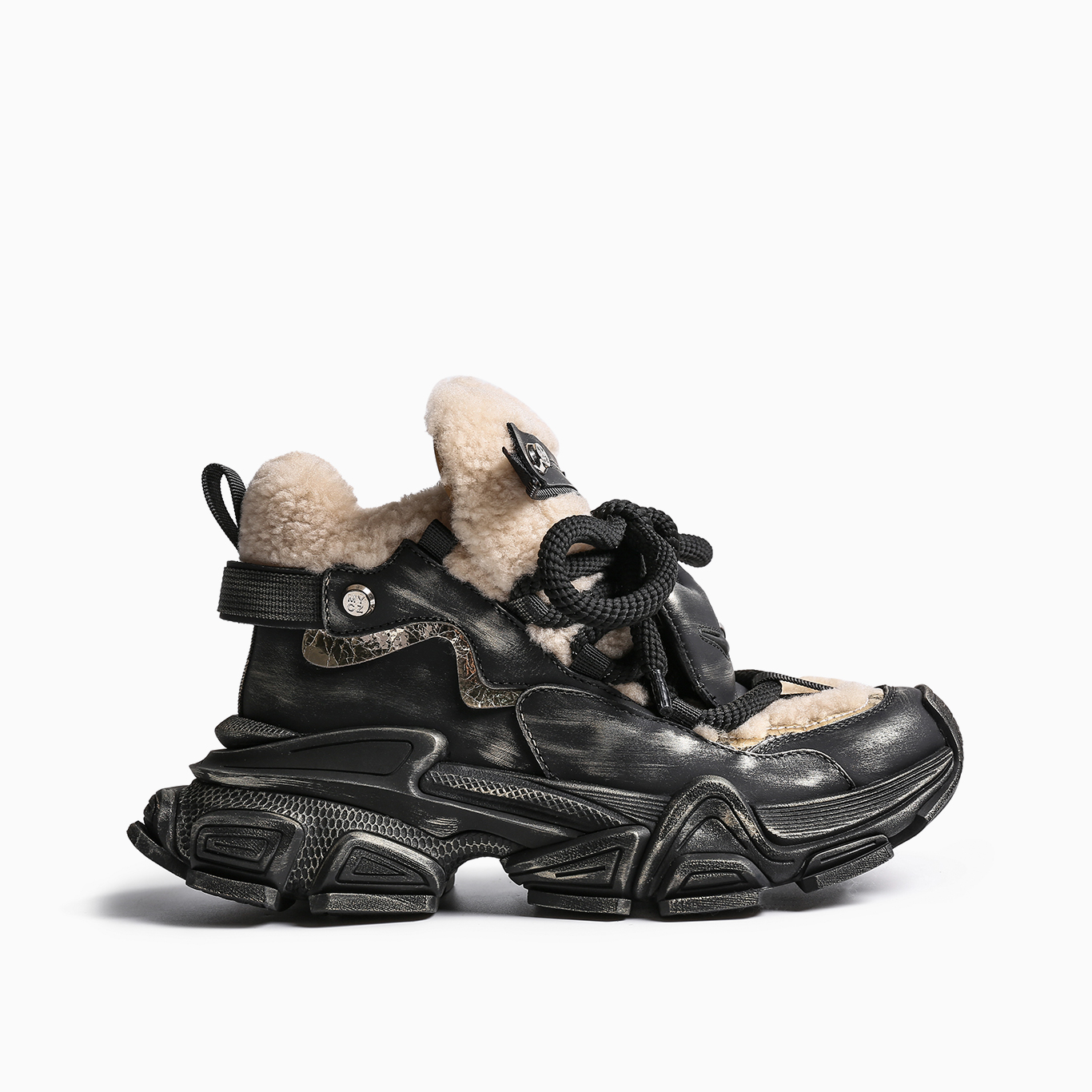 XSCZ秋冬时尚真皮香槟色厚底潮鞋老爹鞋加绒潮流运动雪地靴保暖