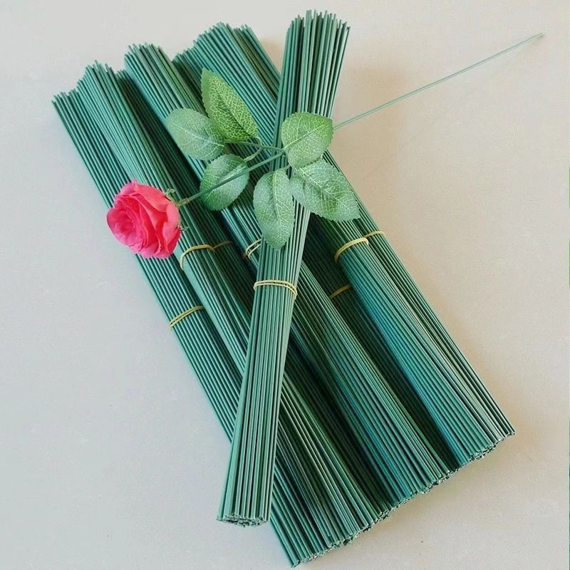 2号花杆 手工材料金色稻谷麦穗假花丝网花玫瑰花绿色胶包花杆干花