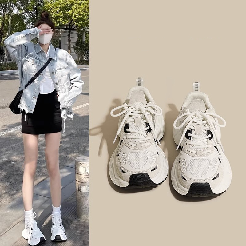 老爹鞋女鞋子2023新款夏季百搭白鞋爆款网面透气休闲运动网鞋单鞋