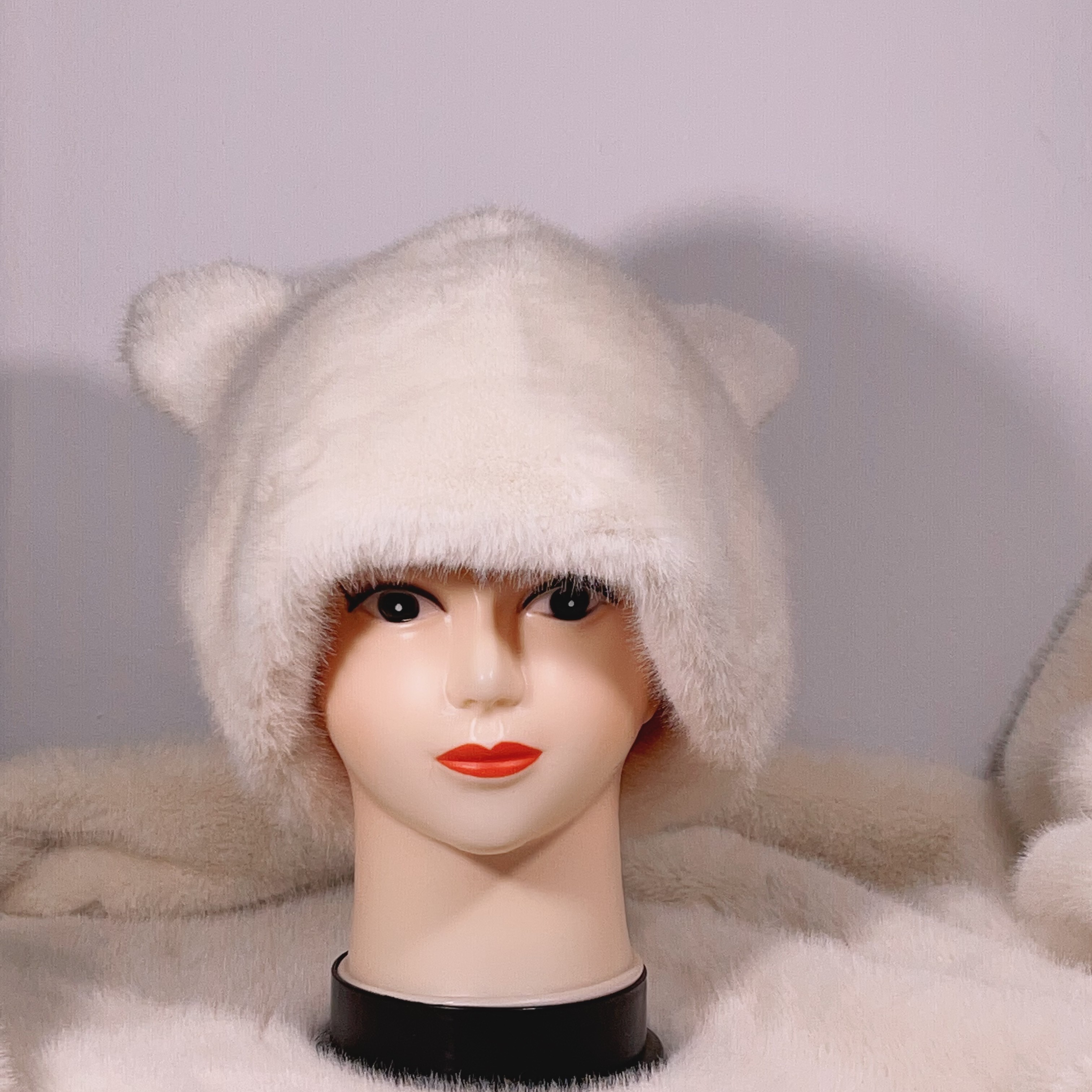 （小熊耳帽）欧貂绒时尚洋气保暖冬季新款毛毛帽子