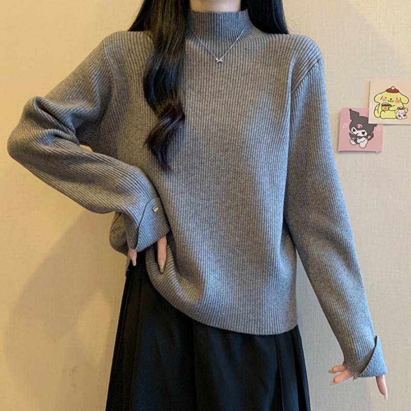 大码半高领加厚针织打底衫女秋冬胖MM遮肚子宽松显瘦百搭洋气毛衣