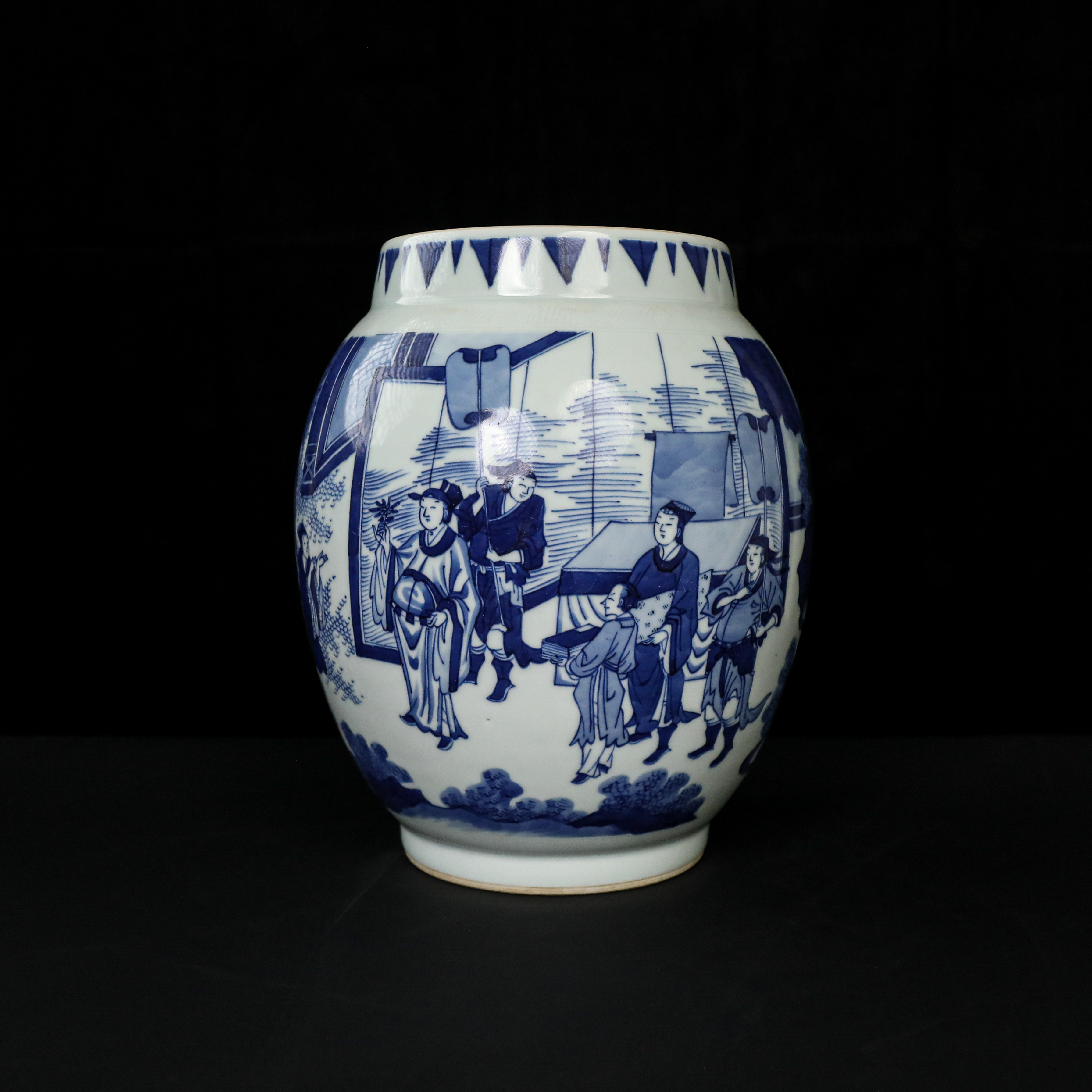 (AC7)8Q072803清早期青花人物故事纹莲子罐