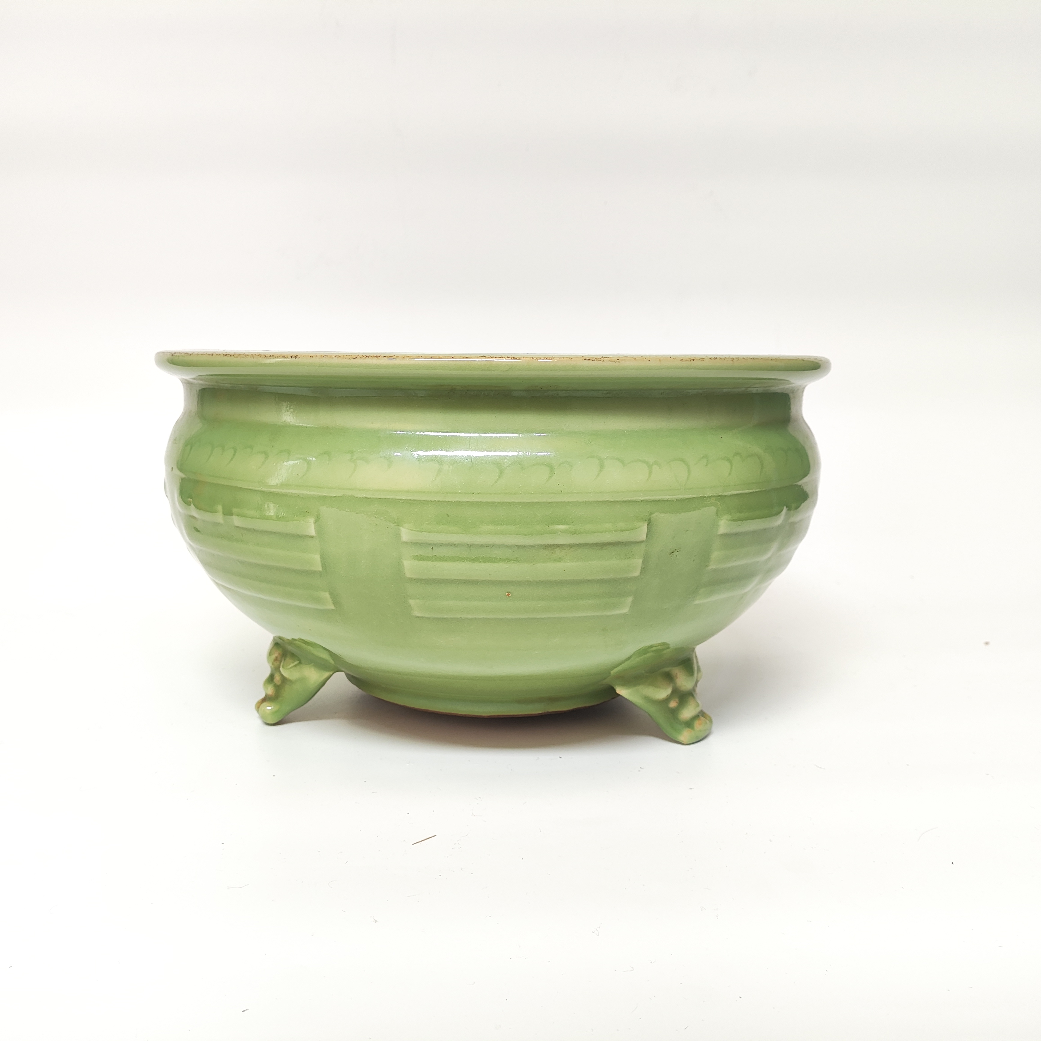 (AC7)3QS31328明龙泉青瓷模印八卦兽足炉 古玩瓷器