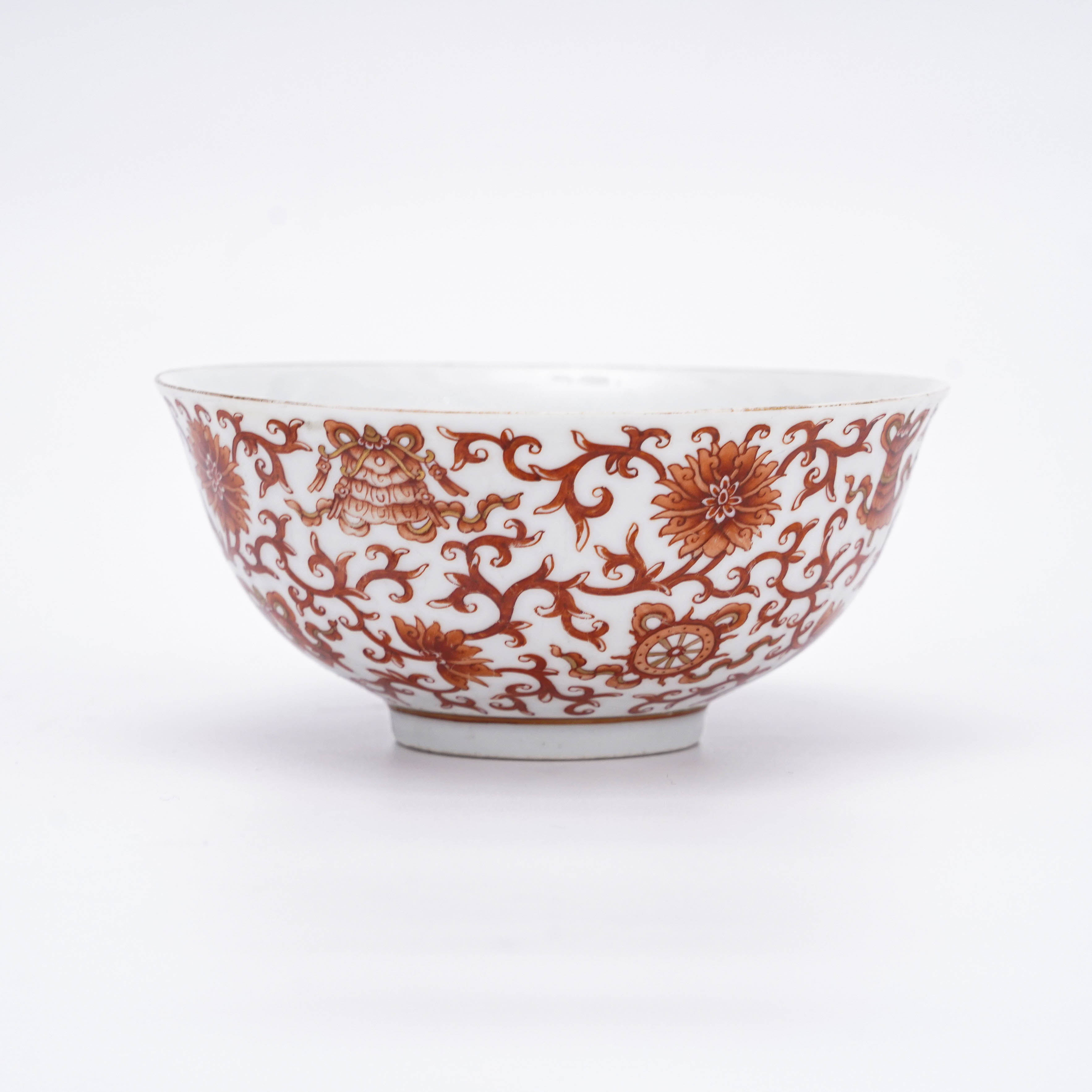 (A6)WZ041805大清乾隆年制款矾红描金莲托八宝纹碗/古董/收藏