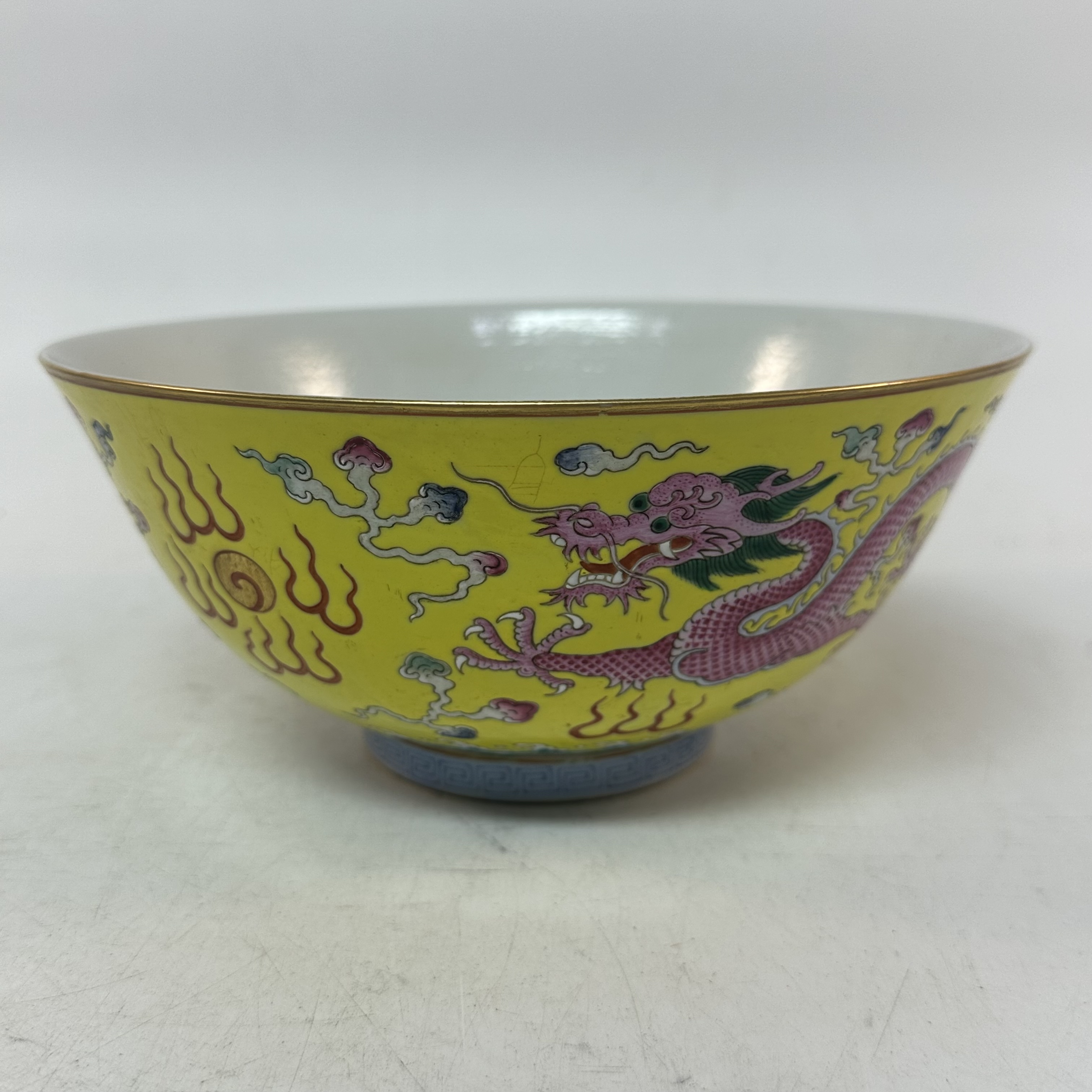 (AB3)EW227120 大清光绪年制款粉彩黄底龙凤纹碗 古玩瓷器