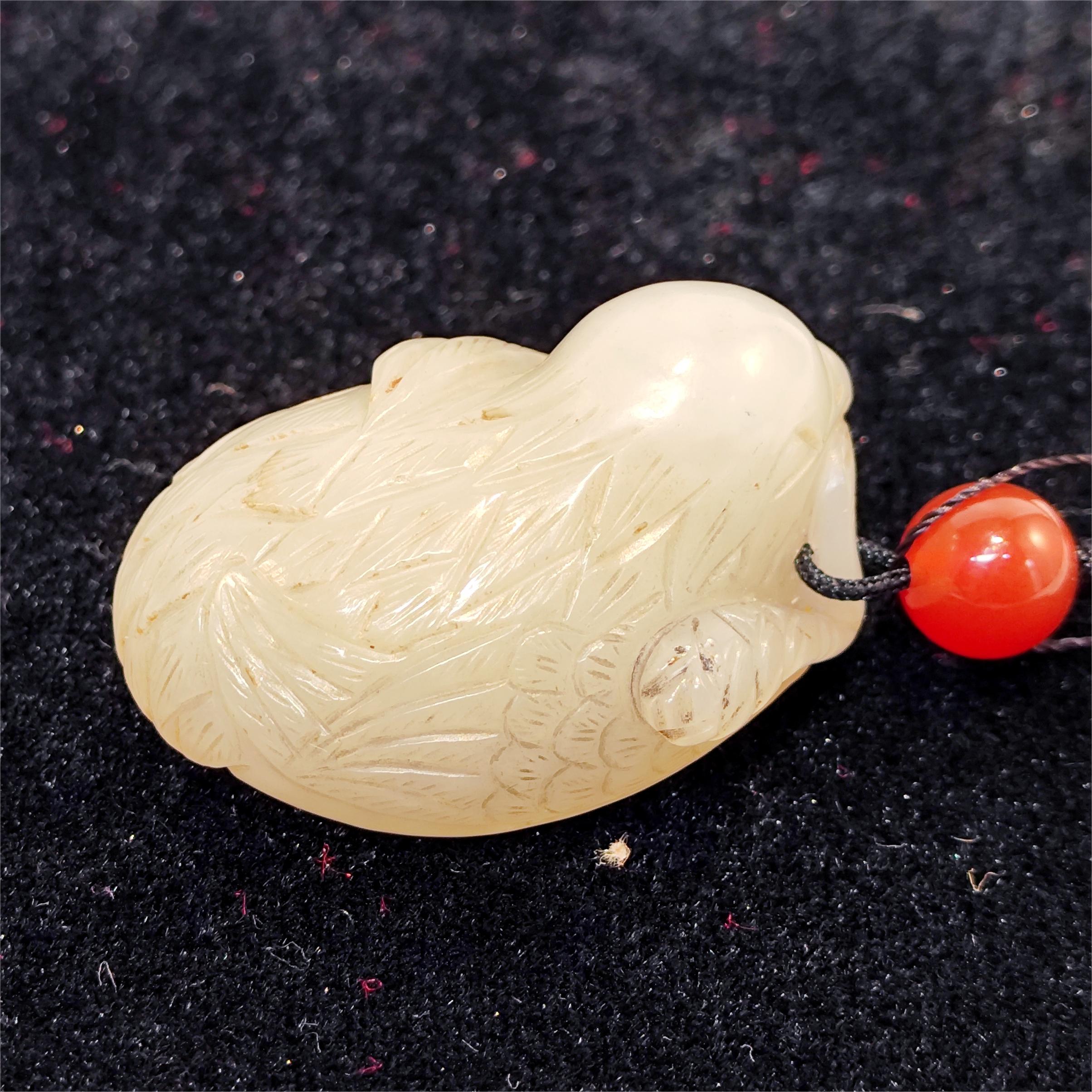 （AZ6）LA305048和田玉灵芝如意小佩/古玉/和田玉/收藏