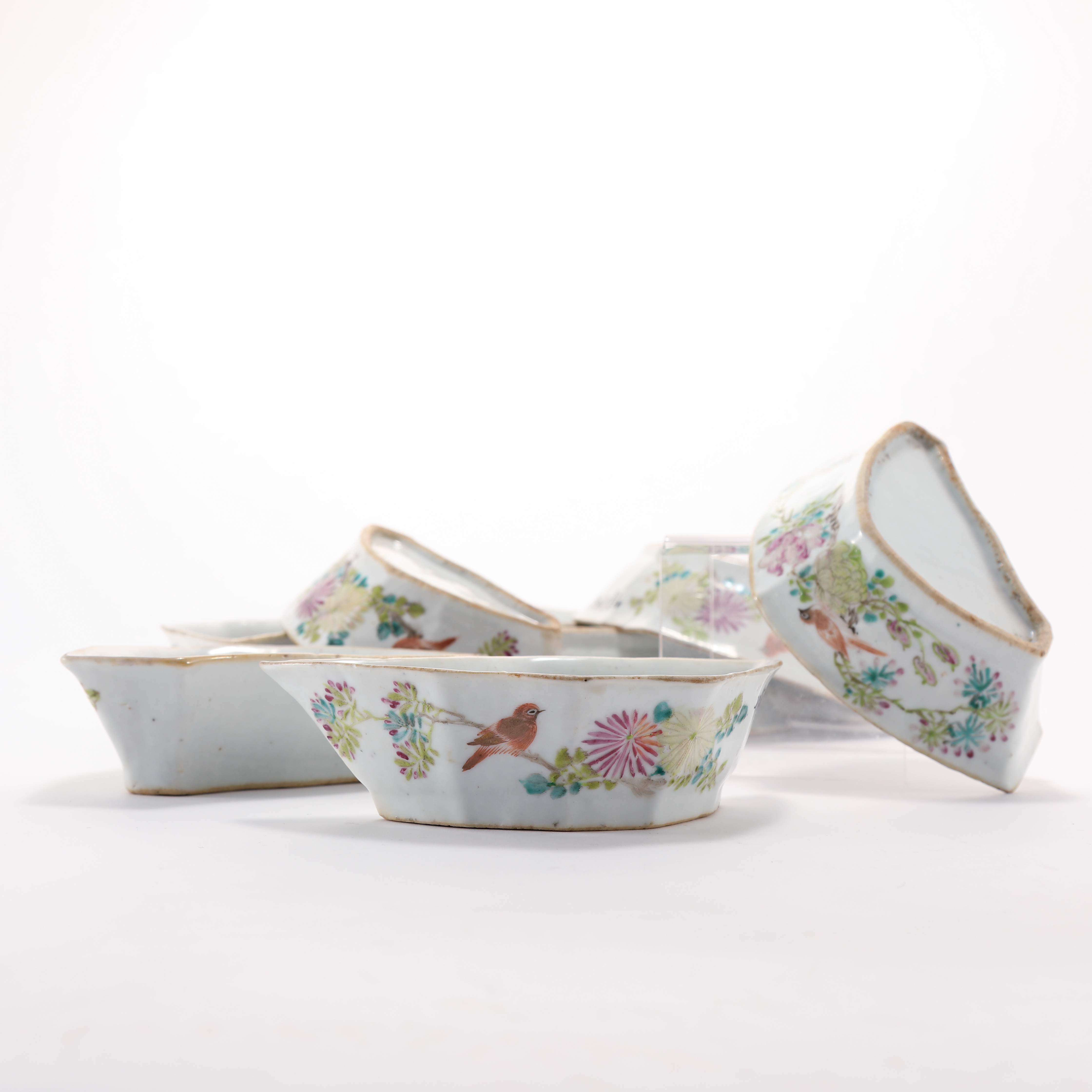 (W4)WA0413112清晚期粉彩花鸟纹饰九子贡碗 古陶瓷