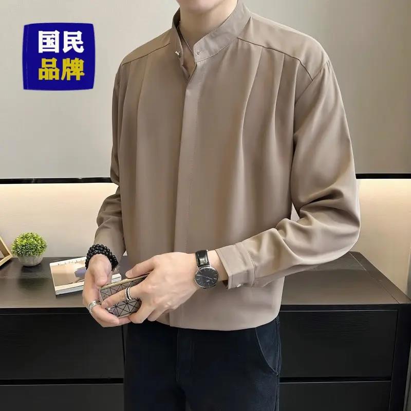 【小扬哥推荐】修身衬衣帅气百搭痞帅垂感新中式立领长袖衬衫男装潮