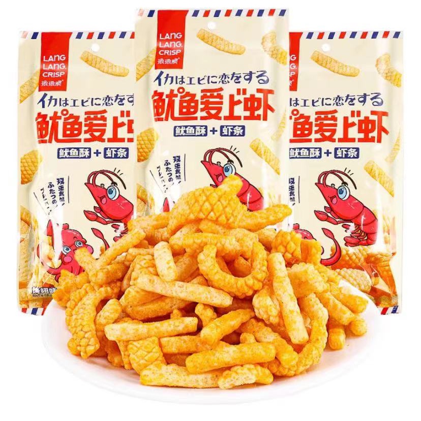 琅琅脆鱿鱼爱上虾网红爆款鱿鱼酥虾条薯片膨化解馋小零食大礼包