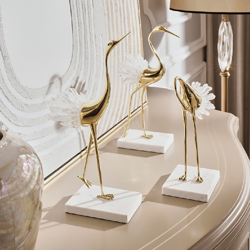 美克美家Rehome【白色仙鹤】高档水晶摆件客厅装饰摆件高端玄关摆件