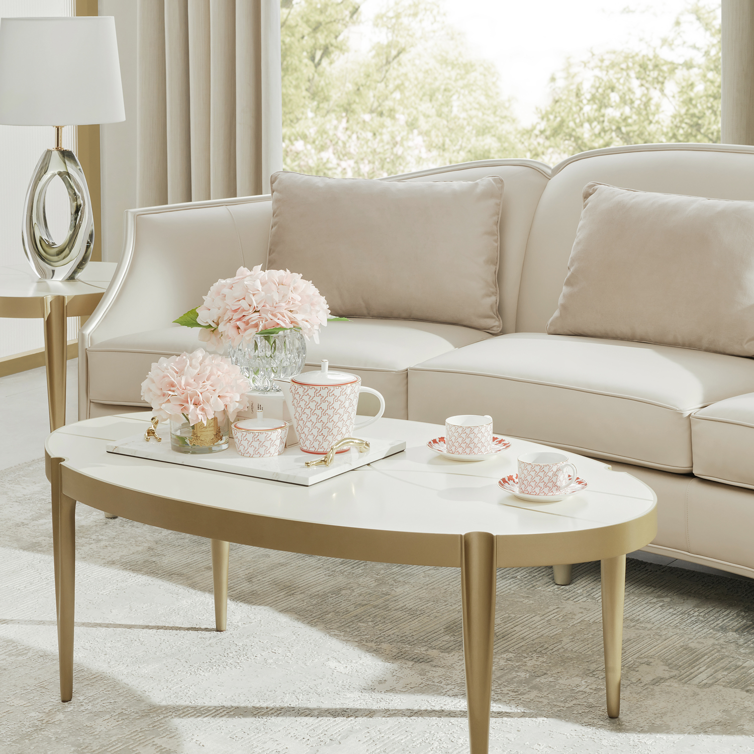 美克美家Rehome香榭轻舞法式轻奢家用桌子极简椭圆形白色实木茶几