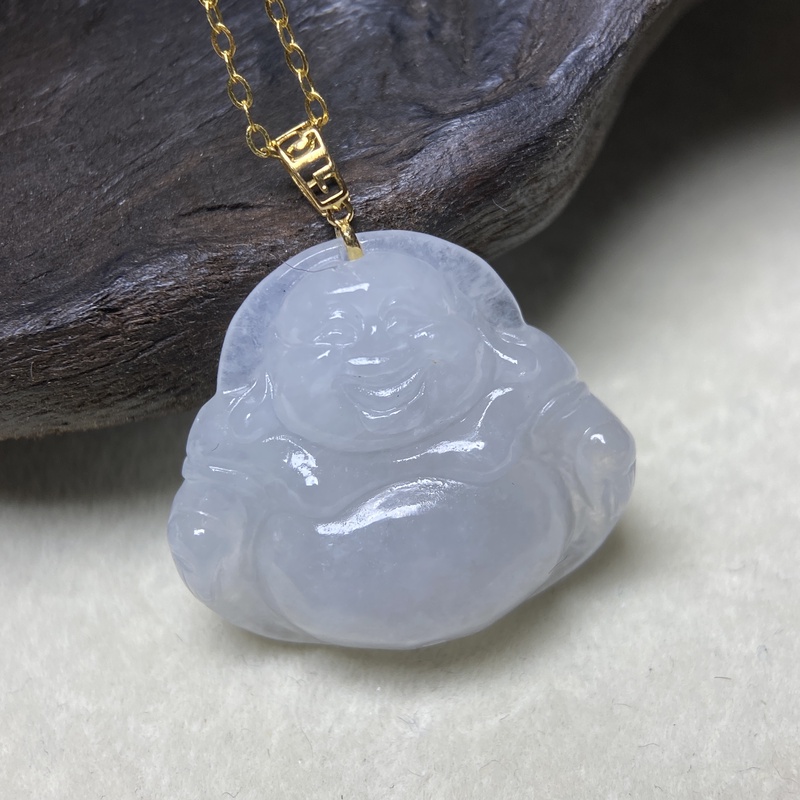 正品天然缅甸A货翡翠高冰胶感佛公吊坠项链子18K金镶嵌21x23x5mm