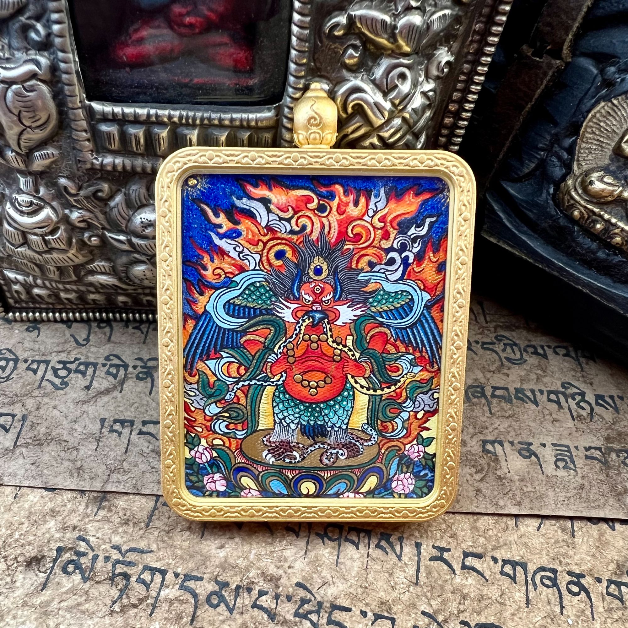 【新】纯手绘唐卡大鹏鸟纯矿物质颜料黄铜外壳拉萨直飞