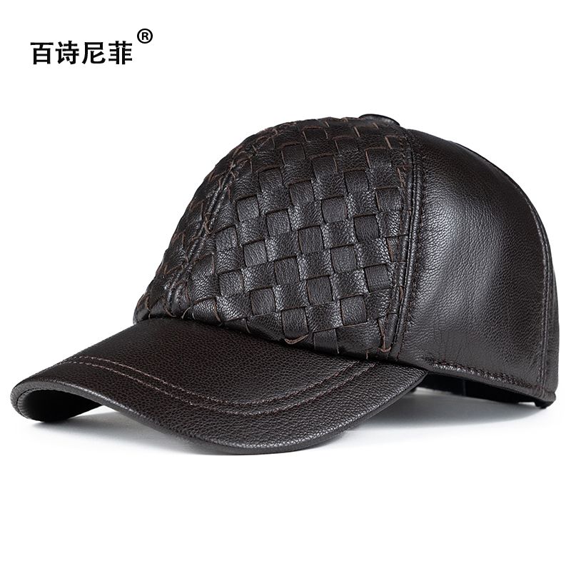 秋冬季海宁头层羊皮真皮帽子男士中老年人休闲百搭鸭舌帽韩版