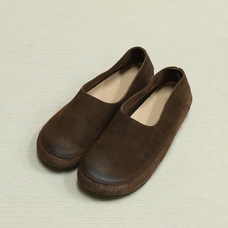 066-3牛皮深口套脚女单鞋软底妈妈鞋轻便